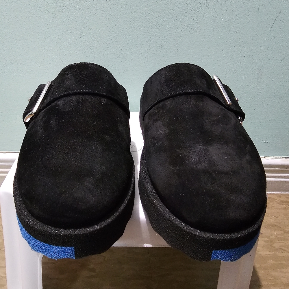 OFF-WHITE Black Leather Suede Sponge Sole Unisex Clogs Mules Slides sz 40 - Picture 7 of 11